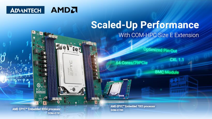 Advantech COM-HPC Size E Extension Scaled Up Performance with AMD EPYC  Embedded 8004 Series Processor