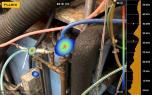 FLU035 Image 2 Flukes ii900 Industrial Acoustic Imager captures still and video images of compressed air leaks at a facility Fluke announces top tools and technologies for improving operational efficiencies