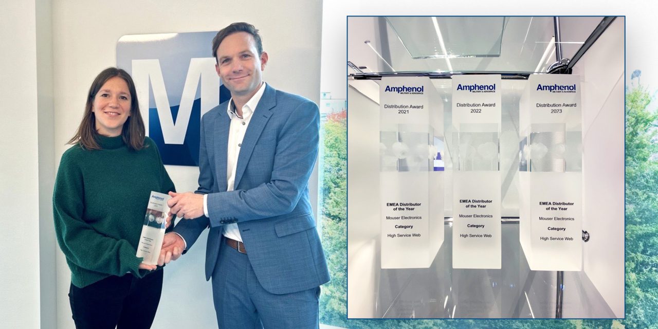 Mouser Electronics Honoured For Third Consecutive Year With Amphenol Military & Aerospace (AMAO) EMEA High Service Web Distributor Award