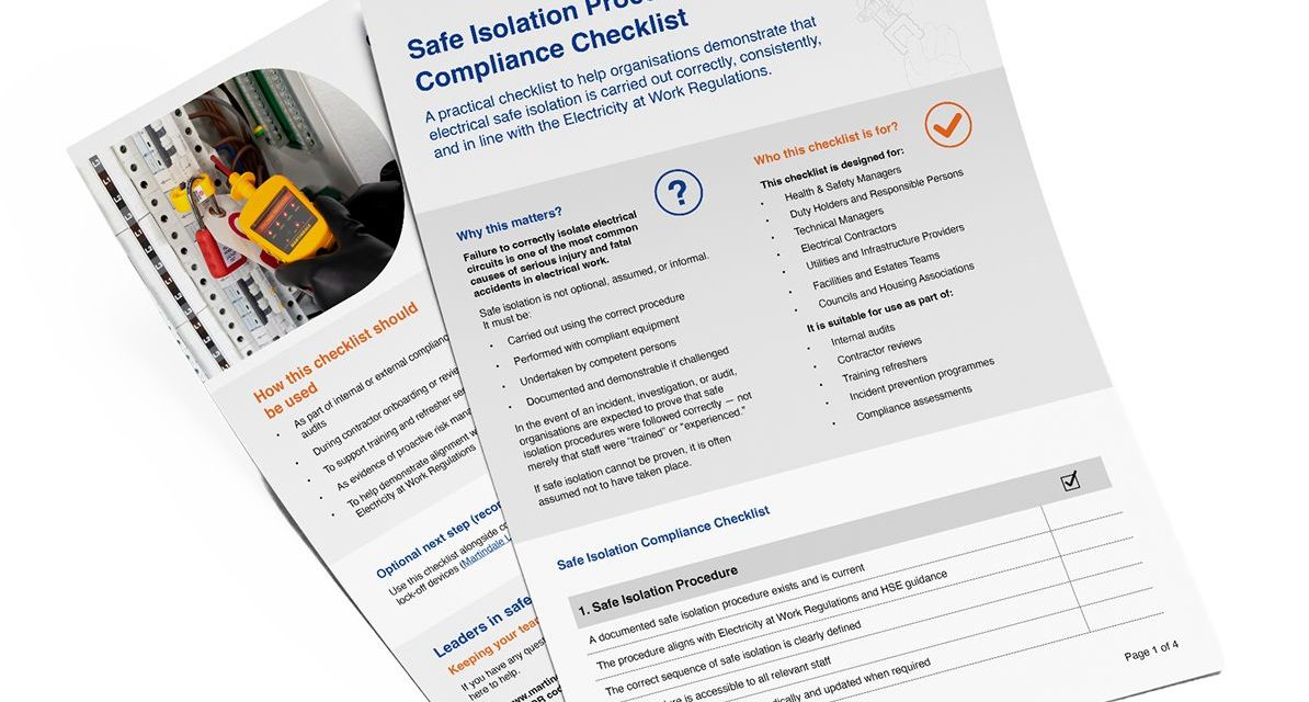 Martindale’s ‘safe isolation procedure checklist’ for safer working