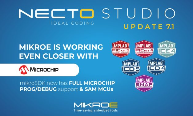 NECTO Studio V7.1 IDE from MIKROE now includes full programmer and debug support for Microchip tools