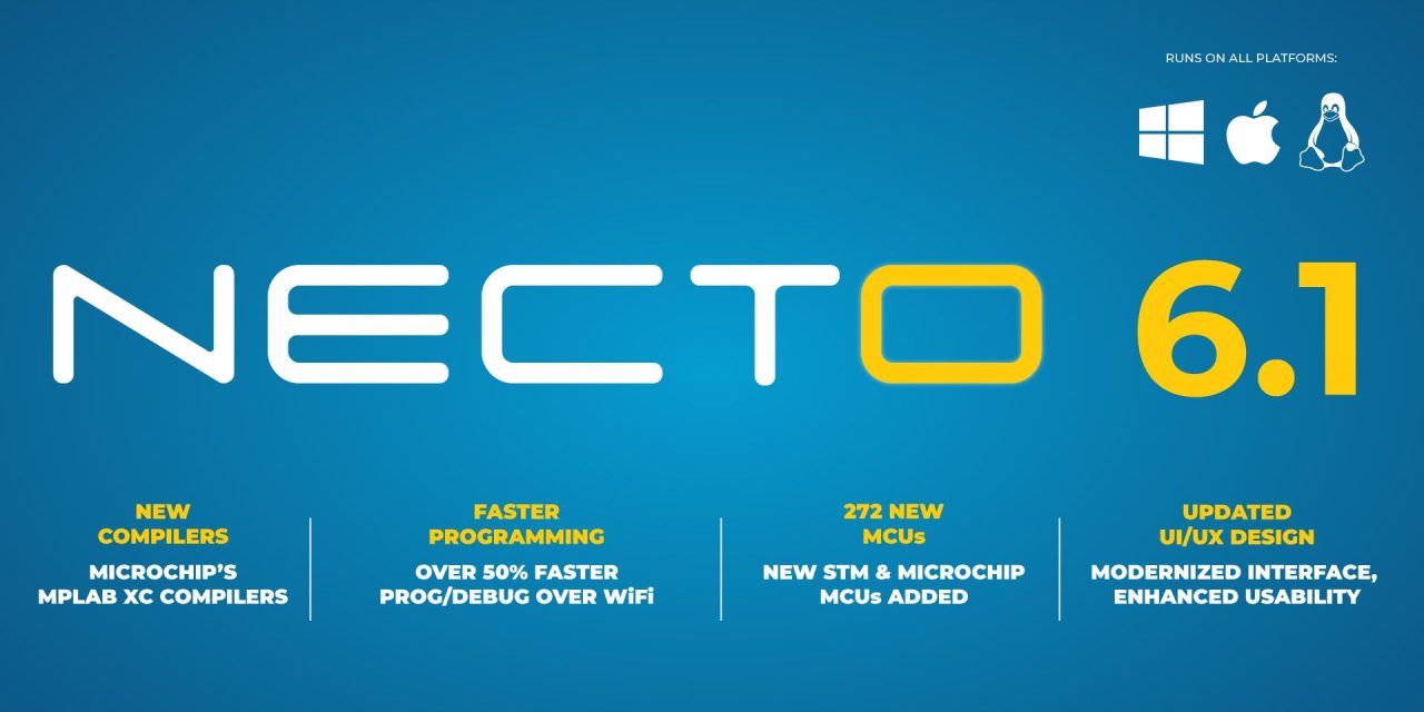 New rev of MIKROE’s NECTO multi-architectural IDE includes Microchip’s MPLAB XC compilers and speeds debug over Wi-Fi