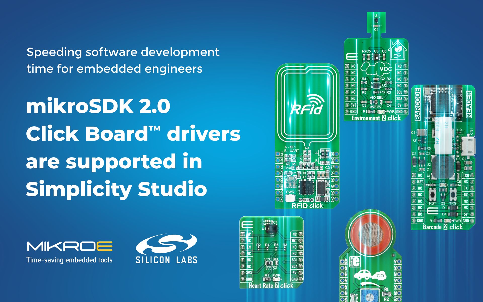 silabs mikroe pr final Silicon Labs adds MIKROE mikroSDK 2.0 Click Board driver support to Simplicity Studio, speeding software development time for embedded engineers
